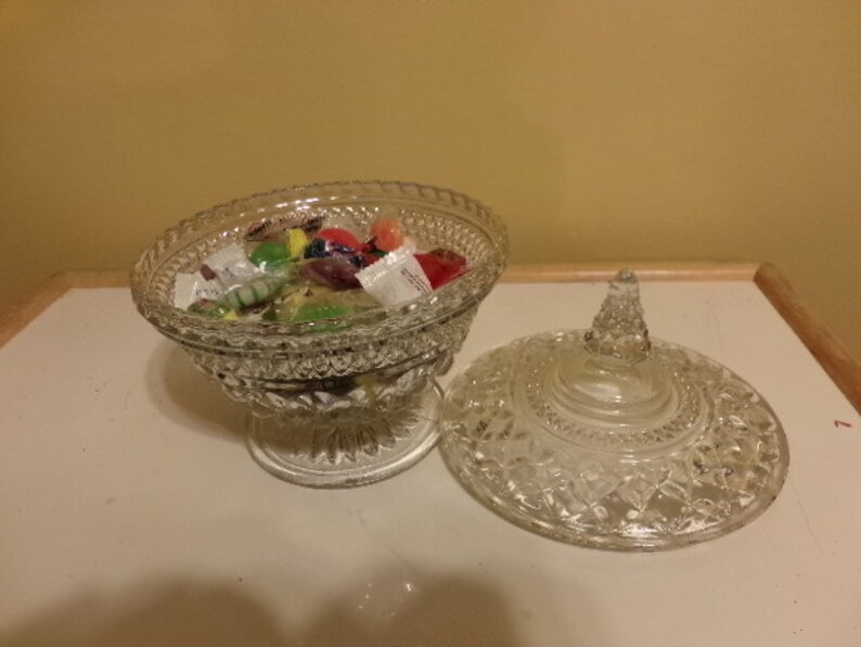 Cut Crystal Candy Dish with Lid on a pedestal . Larger dish Etsy