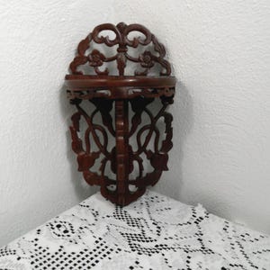 Vintage Scrolled Wood Folding Wall Shelf: Carved Display, Ornate wall frame