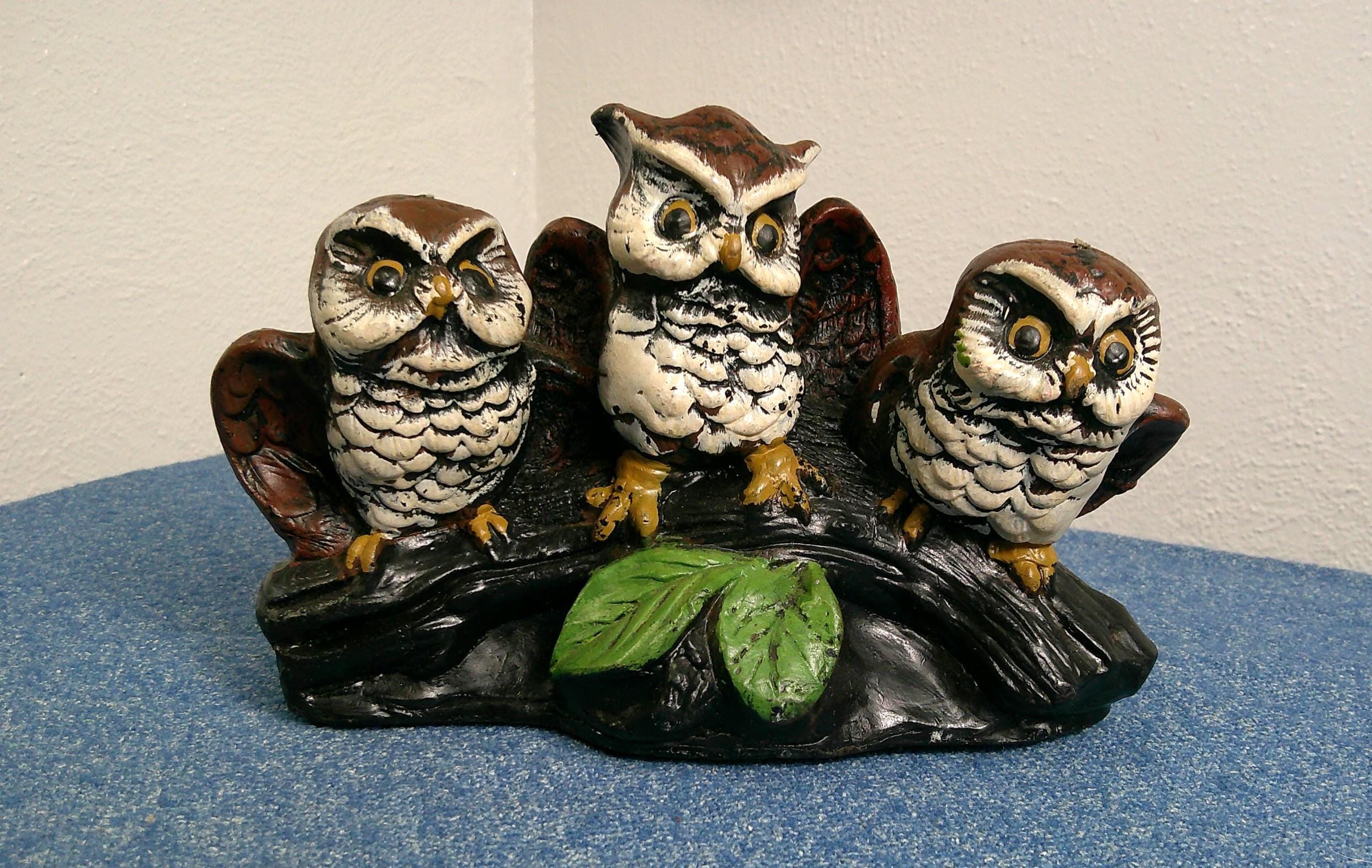 Vintage 1970's Molded Wax Owl's on Branch Unused