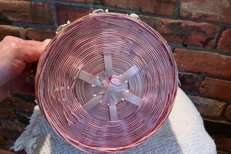 Rare 3D front Basket Rare green and pink basket spring basket Vintage Colorful Woven Basket Morethebuckles 1960\u2019s spring basket