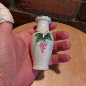 Vintage Bud Vase, Grapes and Leaves Design, Gold Trim image 1