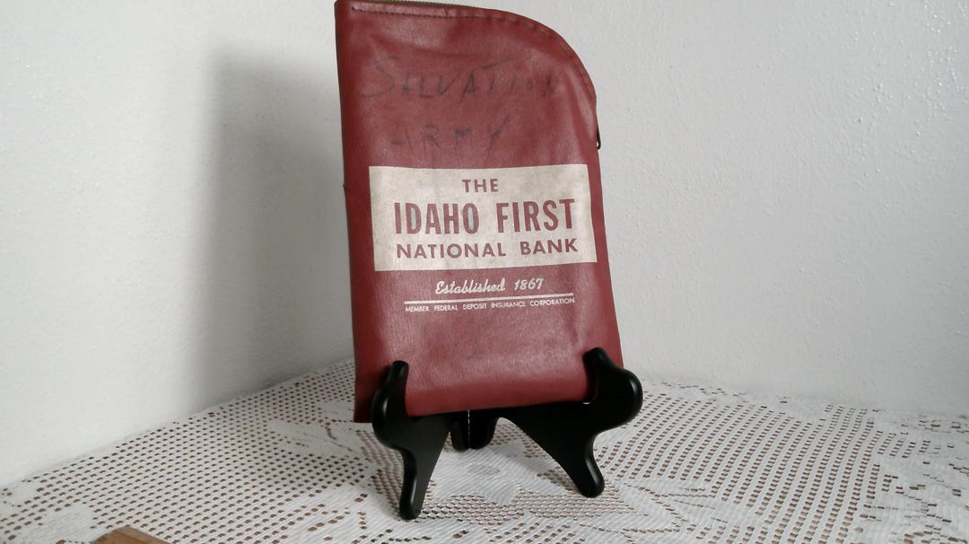 アンティーク雑貨 US FirstCitizensNationalBank Deposit Bag Vintage 1970's Brass Zipper Bank Money Bag, First National Bank
