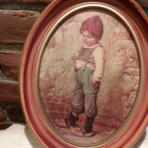 Antique 1920&#39;s Framed Print Dutch Boy in Wooden Shoes, antique oval wall decor, Morethebuckles, Dutch Boy Framed Art, 1920&#39;s wall decor