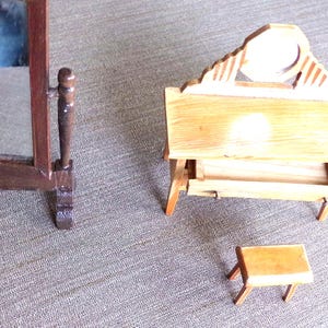 Dollhouse Miniature Vanity Table, vintage dollhouse swivel mirror, miniature bedroom, dollhouse bedroom, Wood furniture, Morethebuckles