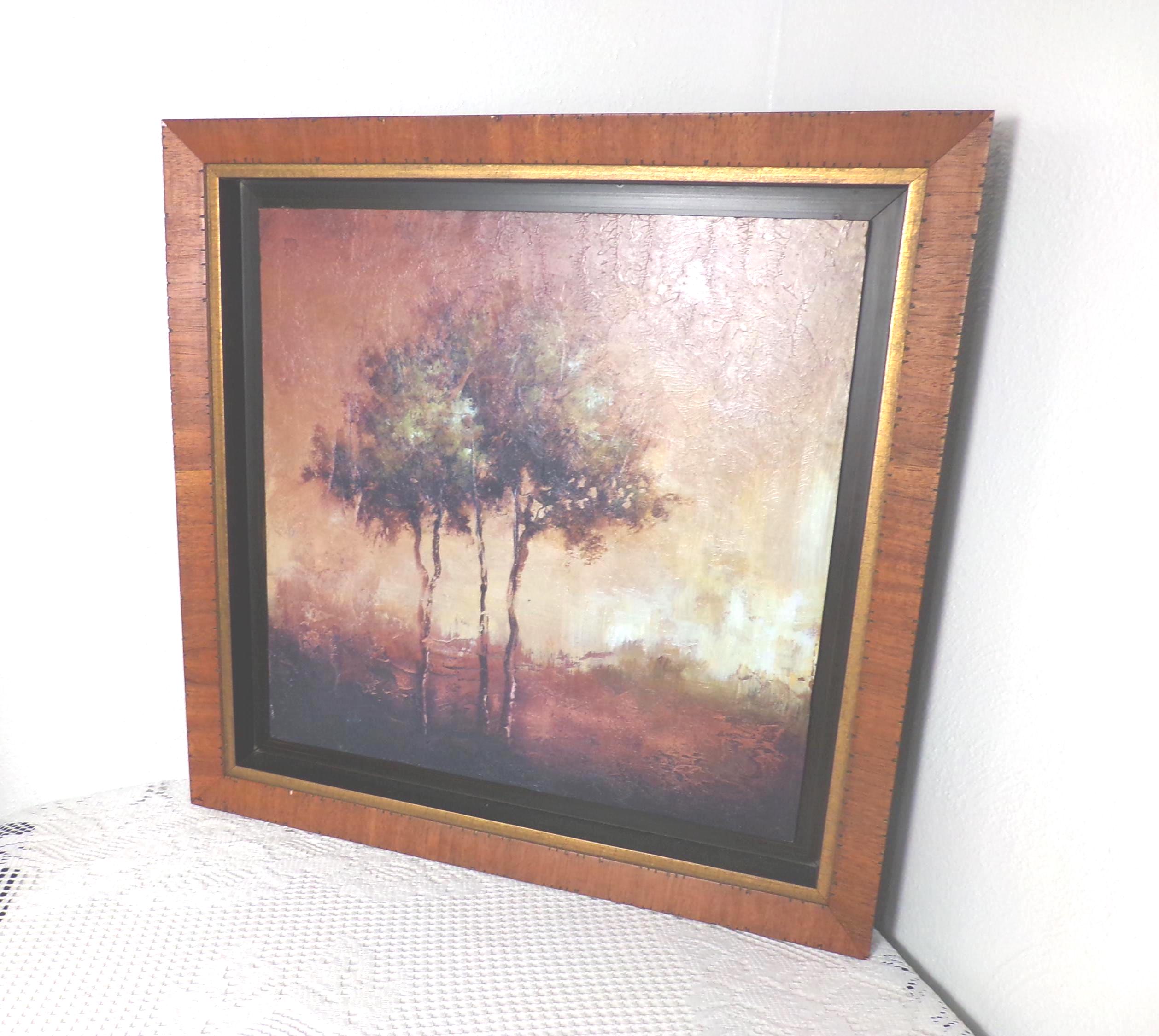 極端に素朴な額入りプリント Tree's、極端に難民 50773、希少な木製