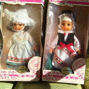 Vintage Dolls of All Nations, Collectible dolls, old dolls, bookshelf dolls, gift for her, Dolls in original box