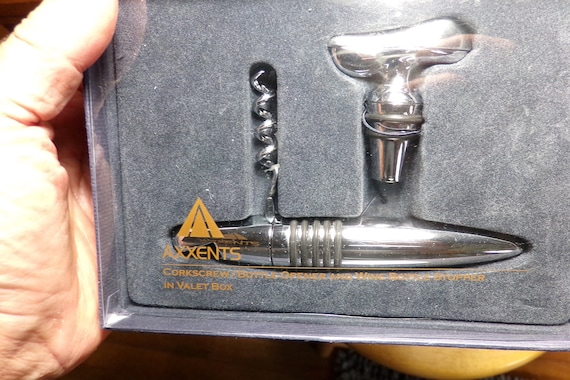 Axxents Korkenzieher Flaschenöffner Set in Box, Korkenzieher Flaschenöffner und Weinstopper Set mit Valet Box, NOS Weinöffner Set, Morethebuckles