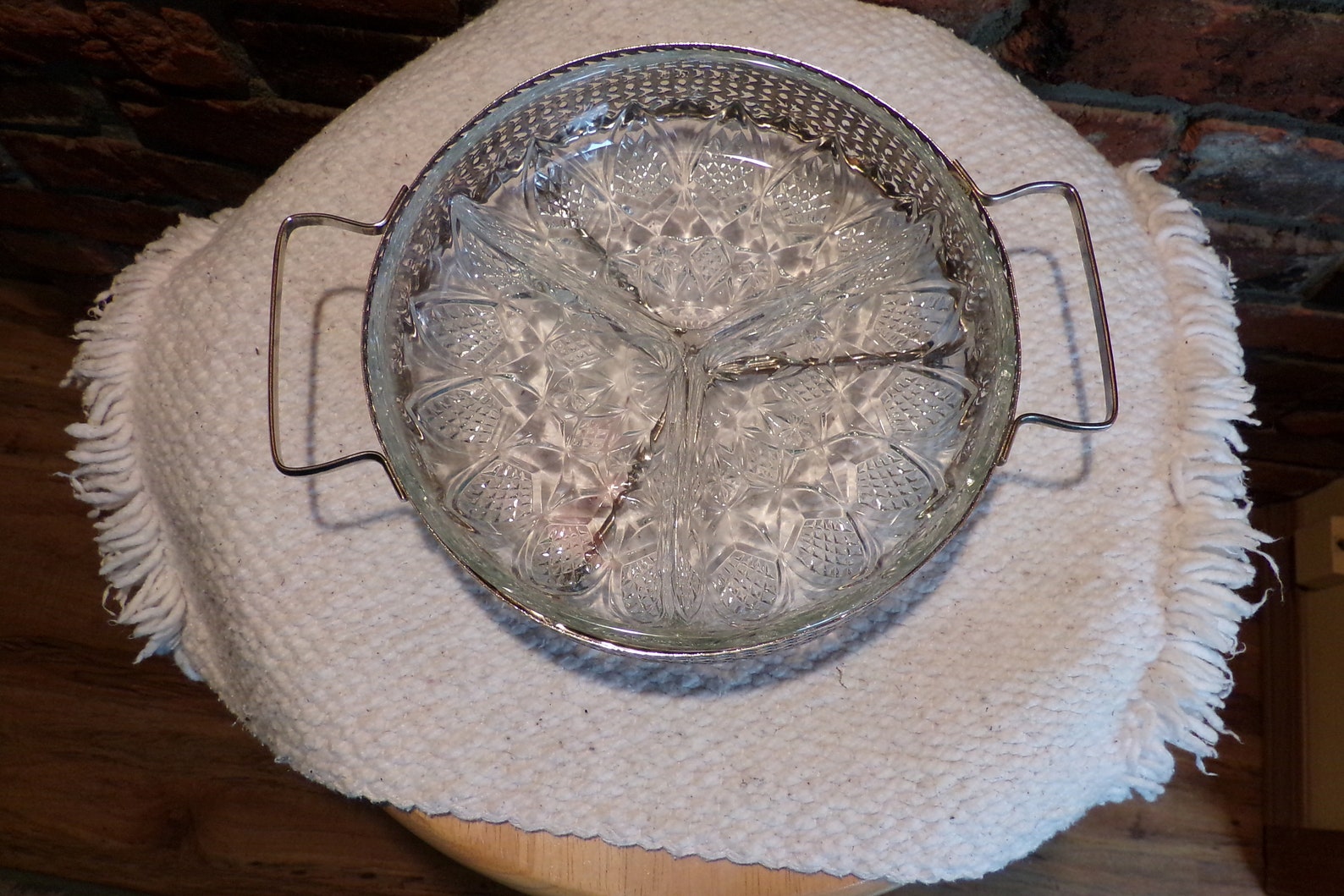 Vintage Cut Glass Crystal Divided Relish Tray With Silver Etsy