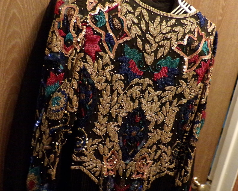 Sequins Original Vintage Beaded Dress Black Formal India Pure Etsy