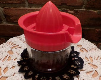 Barattolo di vetro vintage Gemco Orange Top Citrus Juicer Reamer, contiene 12 once, spremiagrumi manuale, spremiagrumi da bar, Morethebuckles, 1980