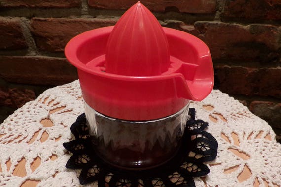 Vintage Gemco Orange Top Citrus Juicer Reamer Glass Jar, Holds 12 Ounces, manual juicer, bar juicer, Morethebuckles, 1980's