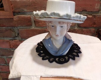 Women Hat Head Bust Flower Vase Home Décor, Woman’s head vase, 1950’s prop, 1950 head vase, Morethebuckles, Rare head vase