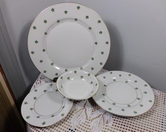 Piezas para servir de porcelana china Baronet Nanette (borde dorado), década de 1950, porcelana china Baronet Nanette verde/blanca, Baviera, Alemania, Morethebuckles