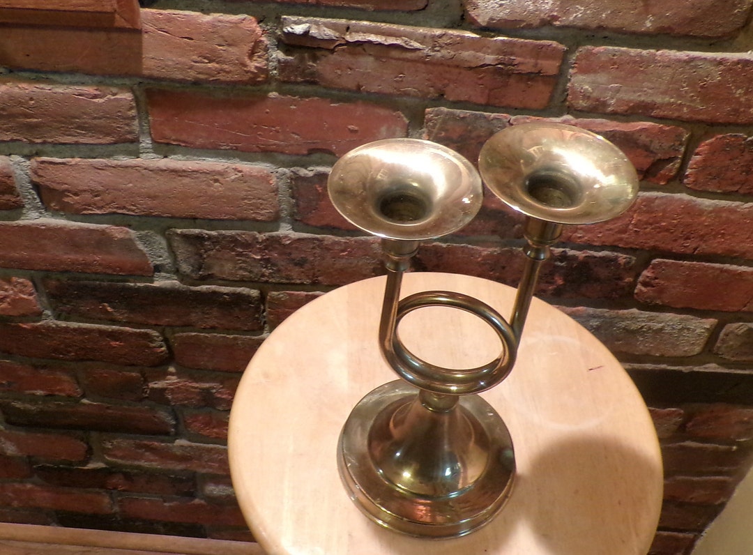 Vintage Brass Horn Candle Holder Double Brass Candlestick Etsy UK