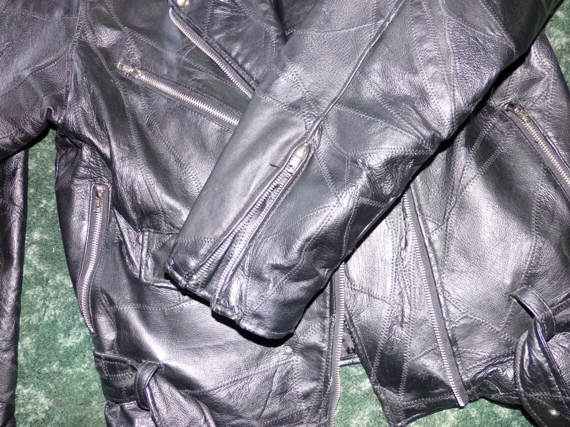 Vintage Black Leather Jacket Zipper Leather Jacket Old Etsy