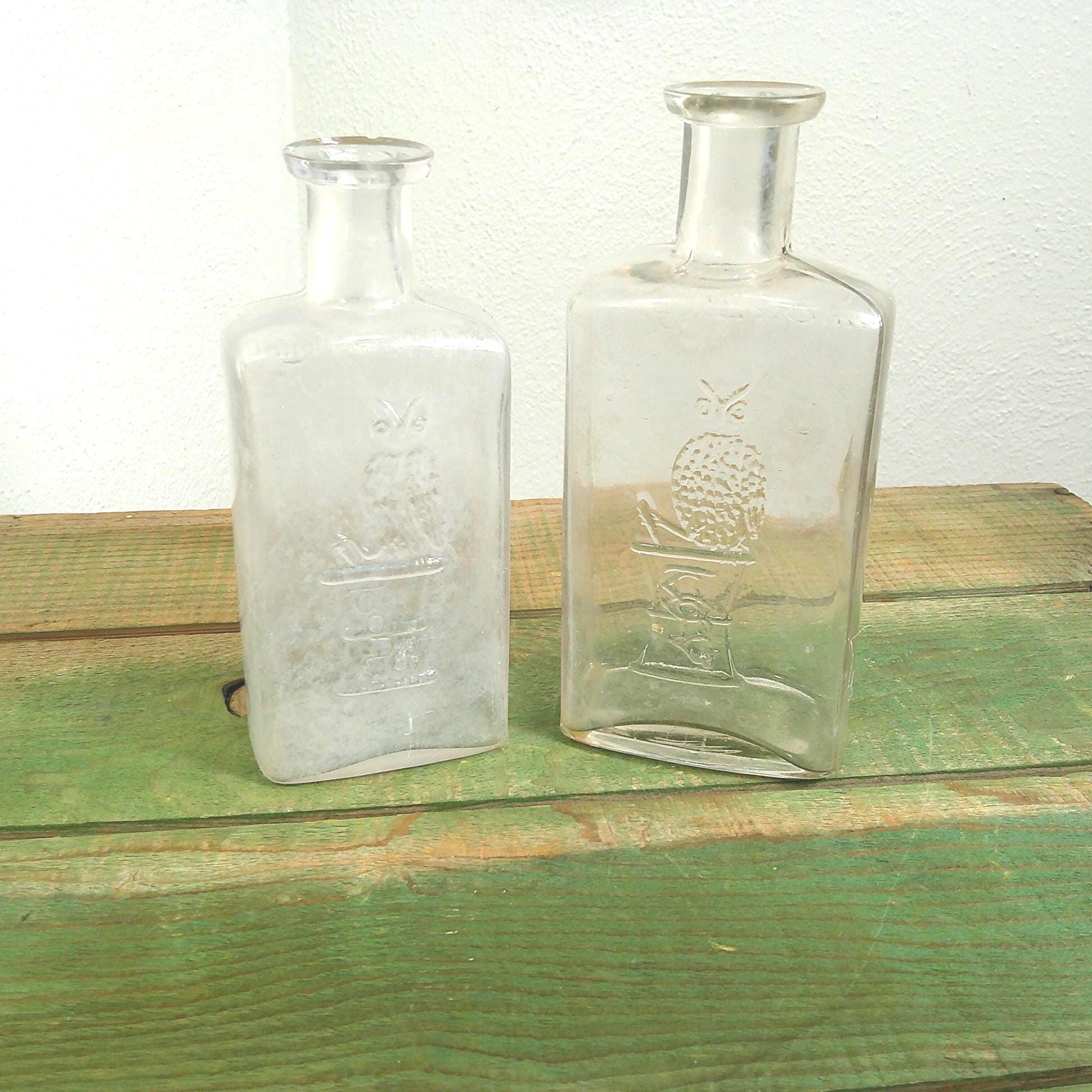 1890s One-Wing Owl Drug Company 5.5" Medicine Bottle - Hand Blown Blank Base