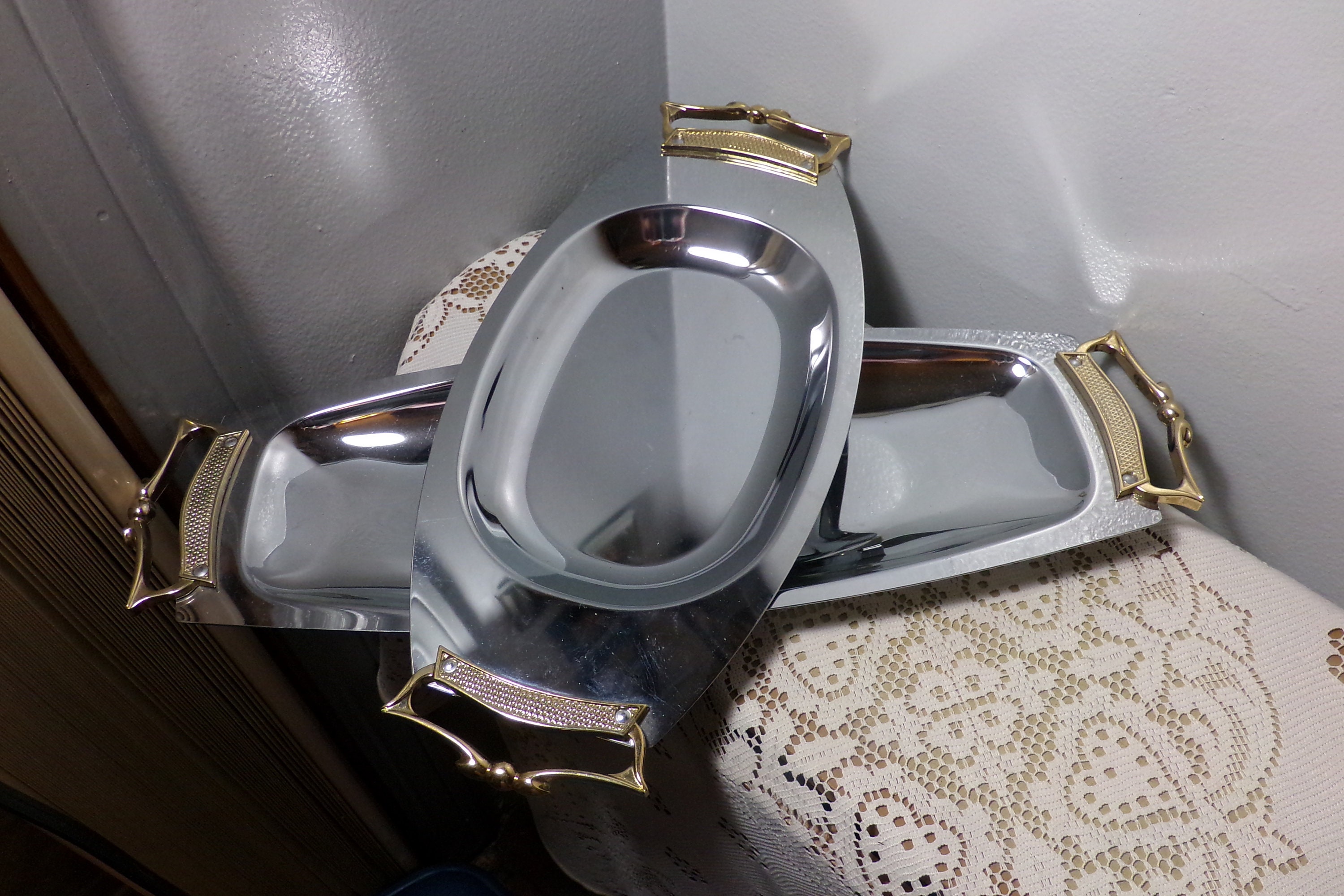 ヴィンテージ クロメックス クローム サービングトレイセット ハンドル