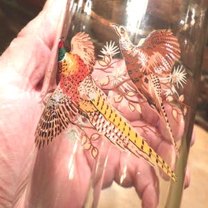 1970s West Virginia Glass Specialty Martini Pitcher Pheasants, Martini Pitcher with Glass stirrer, Retro barware, Morethebuckles