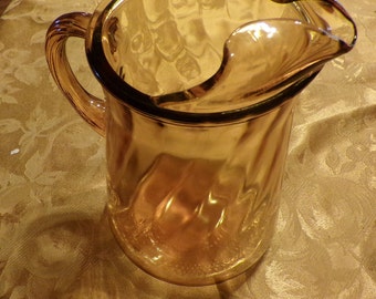 Amber Optic Swirl Pitcher, Vintage amber glass pitcher, Vintage Amber 2-quart, 1970’s drink pitcher, retro pitcher, Juice, Morethebuckles