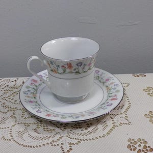 1982 Eternal Love (Platinum Trim) by ASHLEY Footed Cup & Saucer Set, Discontinued Bone China Tea Cups, Morethebuckles, Replacement Ashley