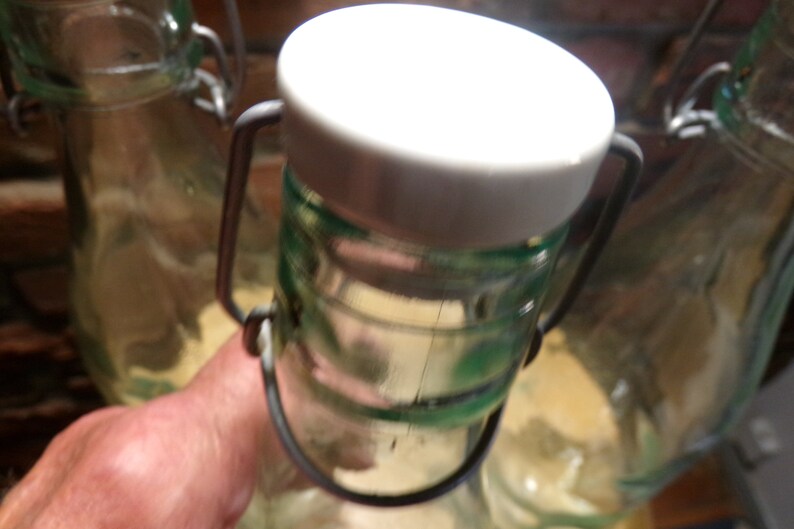 Vintage Porcelain Top Bail Bottle Mid Century Clear Glass Etsy