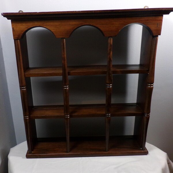 Vintage Wood Cup & Saucer Curio Wall Shelf 9 Sections, 1960’s wooden 4 tier wall shelf, Morethebuckles