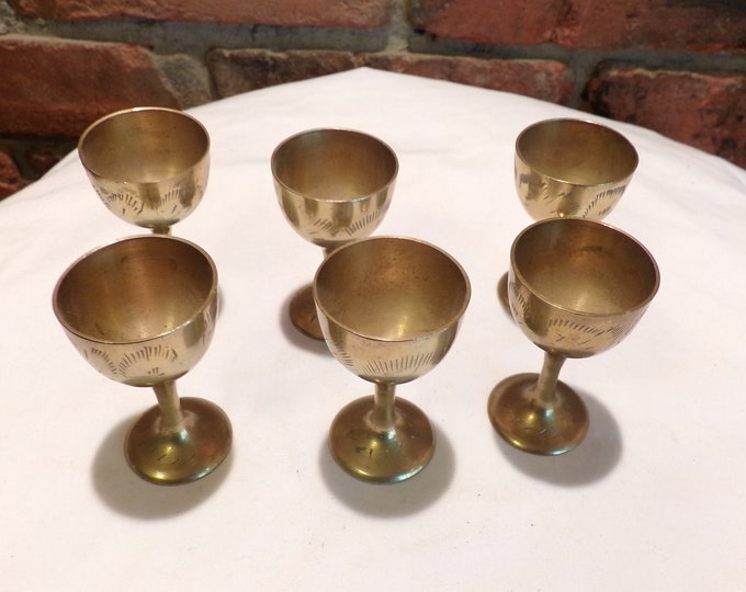 Vintage Etched Brass Stemmed Shot Glass Brass Shot Glass Etsy