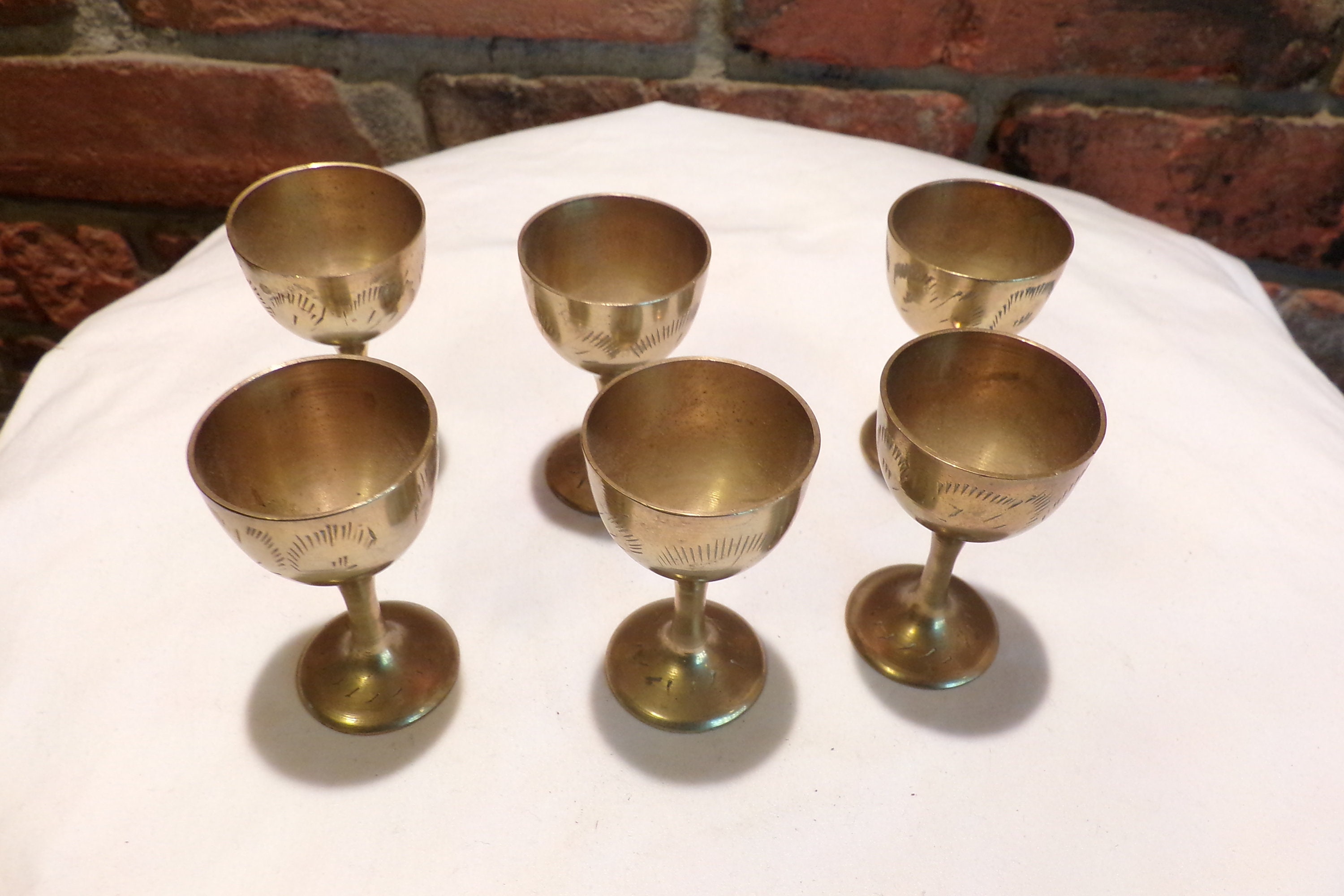 Vintage etched brass stemmed shot glass brass shot glass Etsy