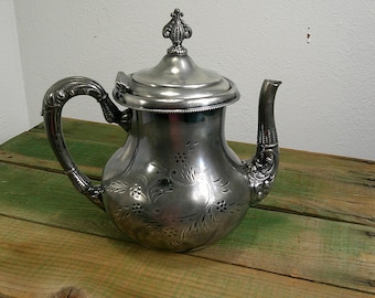 1890年代製 ゲイトリー＆ロジャース社製 クアドラプルプレート ナンバー117 ティーポット、アンティーク エッチング 花柄ティーポット