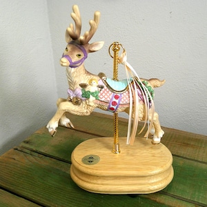 Vintage 1990's Breckenridge Heirloom Porcelain Carousel Reindeer Music Box Christmas