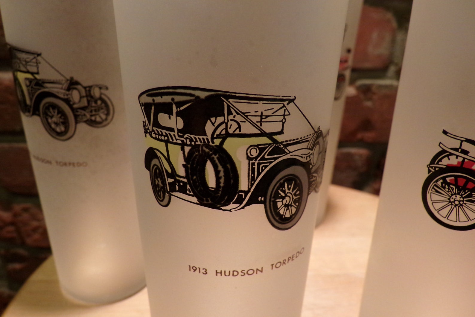 Vintage Frosted Tumbler glasses Set of six vintage car | Etsy
