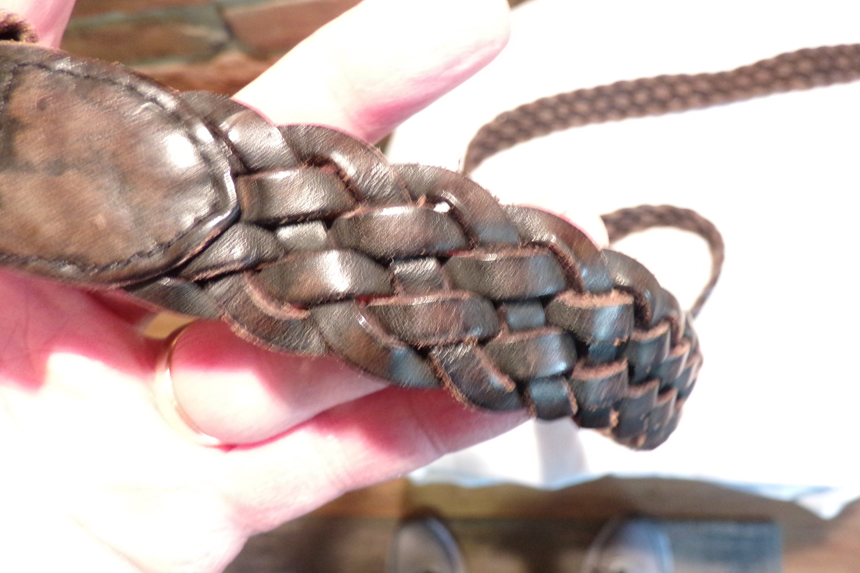 Vintage Cherokee Black Leather Braided Belt, Woven Leather  display picture 1