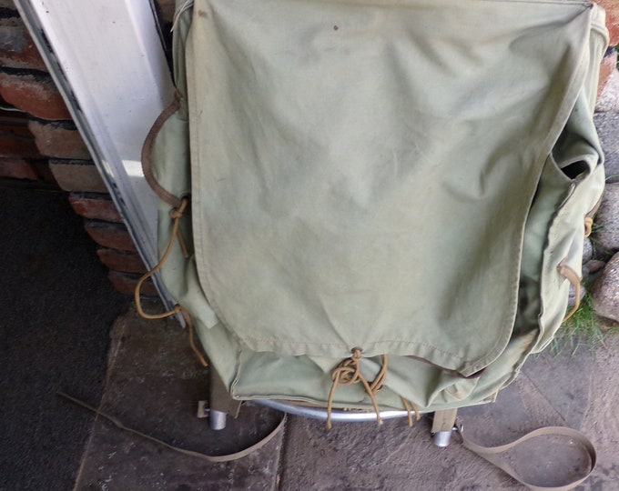 External Frame Backpack, Rare Original 1960s Green Canvas External