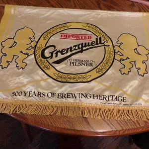 Vintage Grenzquell Imported German Pilsner Banner, rare German Beer Banner, beer fringed banner, beer banner, Pilsner Banner, Morethebuckles