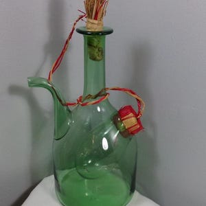 Vintage Glass Wine Bottle Decanter Ice Chamber Green Made in Italy, Hand Blown Italian Wine Decanter, Morethebuckles