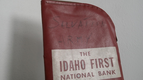 Vintage 1970's Brass Zipper Bank Money Bag, First National Bank