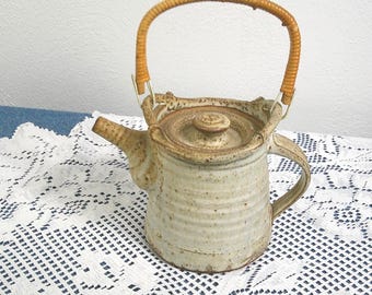 Vintage Stoneware Pottery Hand-Thrown Teapot, Artist Signed Studio Pottery Lidded Carafe, Morethebuckles