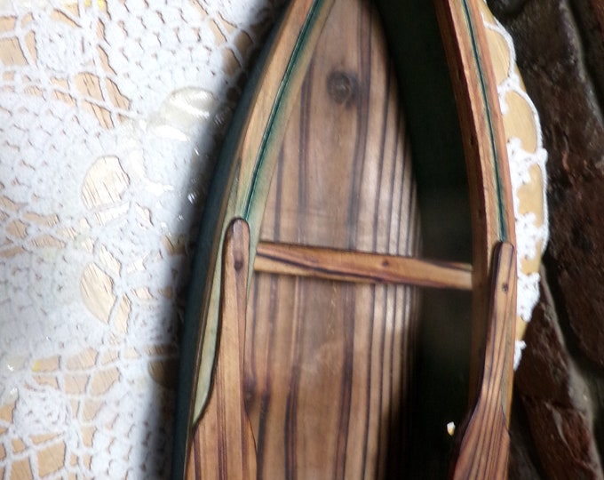 Vintage Wooden Rowboat Wall Shelf, Nautical 2 Tier Boat Shaped Wall