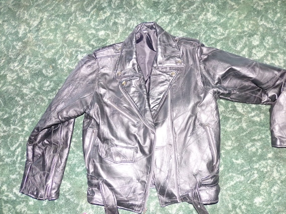 Vintage Black leather jacket, Zipper leather jack… - image 1