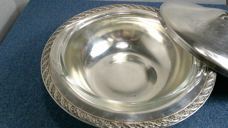 Vintage WM Rogers Silverplate Footed Tureen, Spring Flowers Pattern 1950's image 4