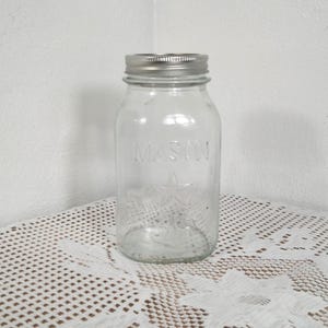 Vintage Mason Star Jar uit de jaren 70 Clear Quart Square Bottom Regular Mouth Jar, Mason Jar uit de jaren 70, Morethebuckles, vierkante glazen pot