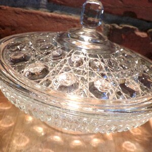 Vintage Federal Glass Windsor Buttons/Canes Lidded Clear Candy Dish, 1960&#39;s candy dish, Morethebuckles, retro glass
