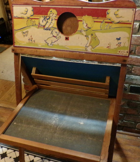 ヴィンテージ 1940年代 木製折りたたみイーゼル スレート 両面黒板