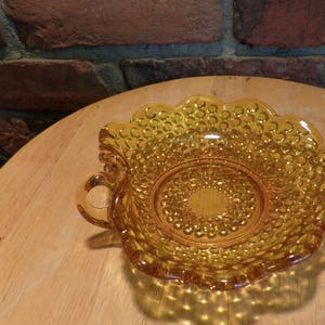 Amber Hobnail Lemon Dish, Golden Hobnail Dish, Handled Candy dish