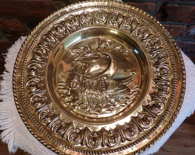 Vintage Peerage Nautical Ship Brass Wall Hanging Plaque Plate, Brass