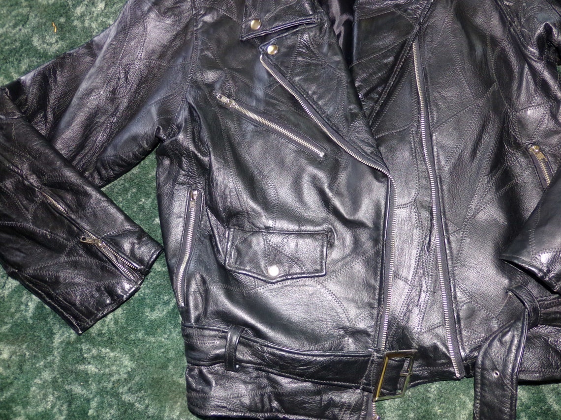 Vintage Black Leather Jacket Zipper Leather Jacket Old Etsy