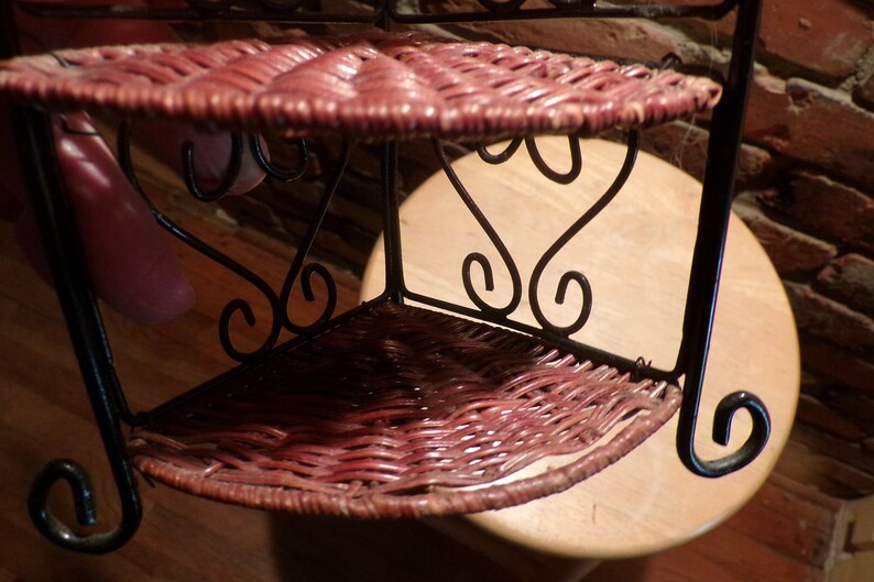 Wicker 3 Tier Shelf Small Wicker Table Shelf Wicker Metal 3 Etsy