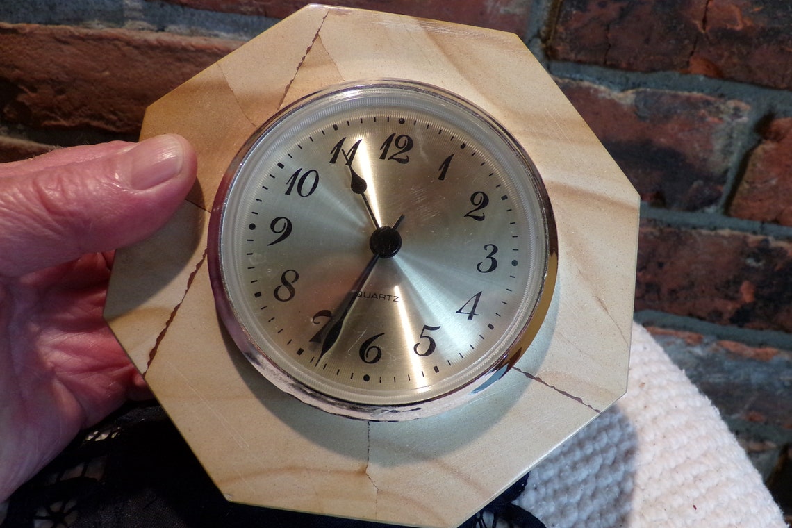 Vintage Quartz Marble Desk Clock Marble Octagon Mantel Clock Etsy