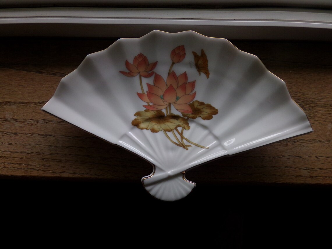 Fan shaped trinket dish Fan dish Asian fan dish Etsy