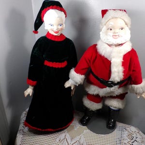 Vintage Malory Mold Mr and  Mrs Santa Claus Ceramic Figures Large 18&quot;,  1960&#39;s hand painted handmade clothes Santa and wife, Morethebuckles